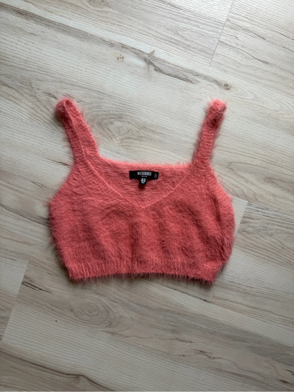 Missguided Coral Fuzzy Cropped Tank-0145